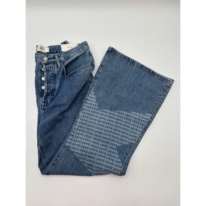 7 FOR ALL MANKIND Jeans Womens 26 Blue Easy Flare Denim Logo Star Print‎ NEW
